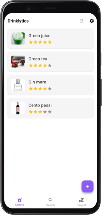 a captura de tela de um aplicativo usado para rastrear bebidas