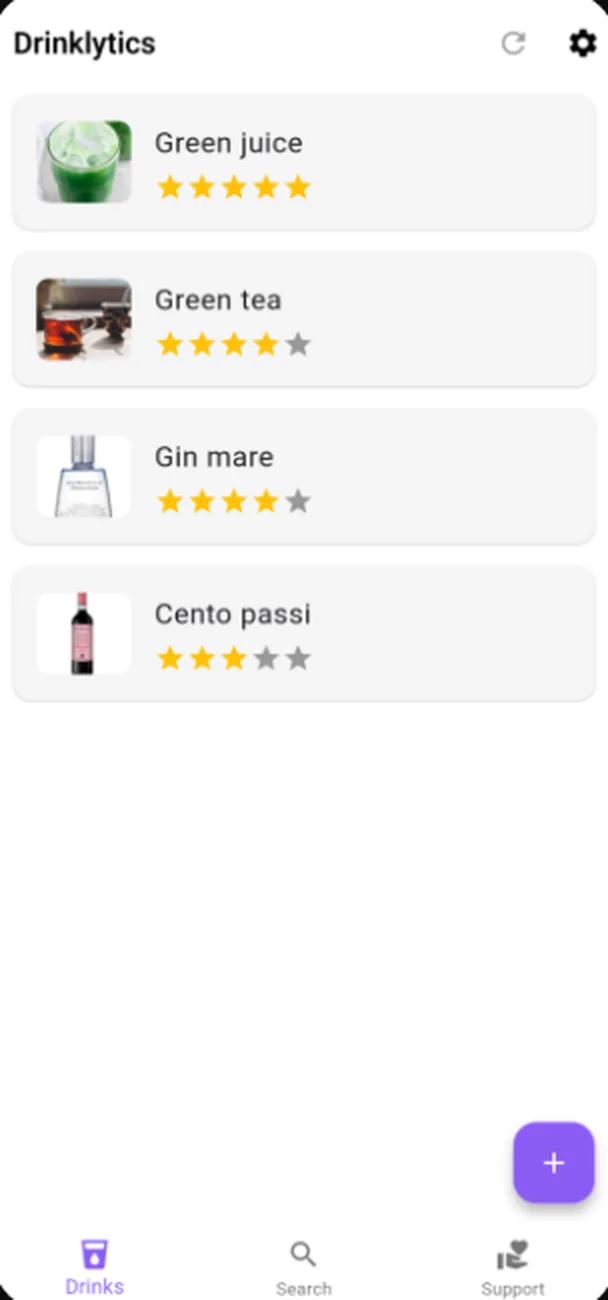 the screenshot of the main screen of the app, used for drink tracked listing