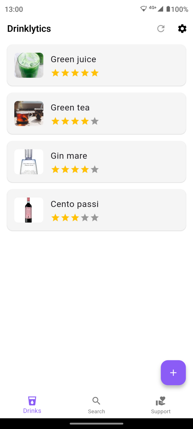 An app screen that shows a list of drink recorded, like a drink journal.