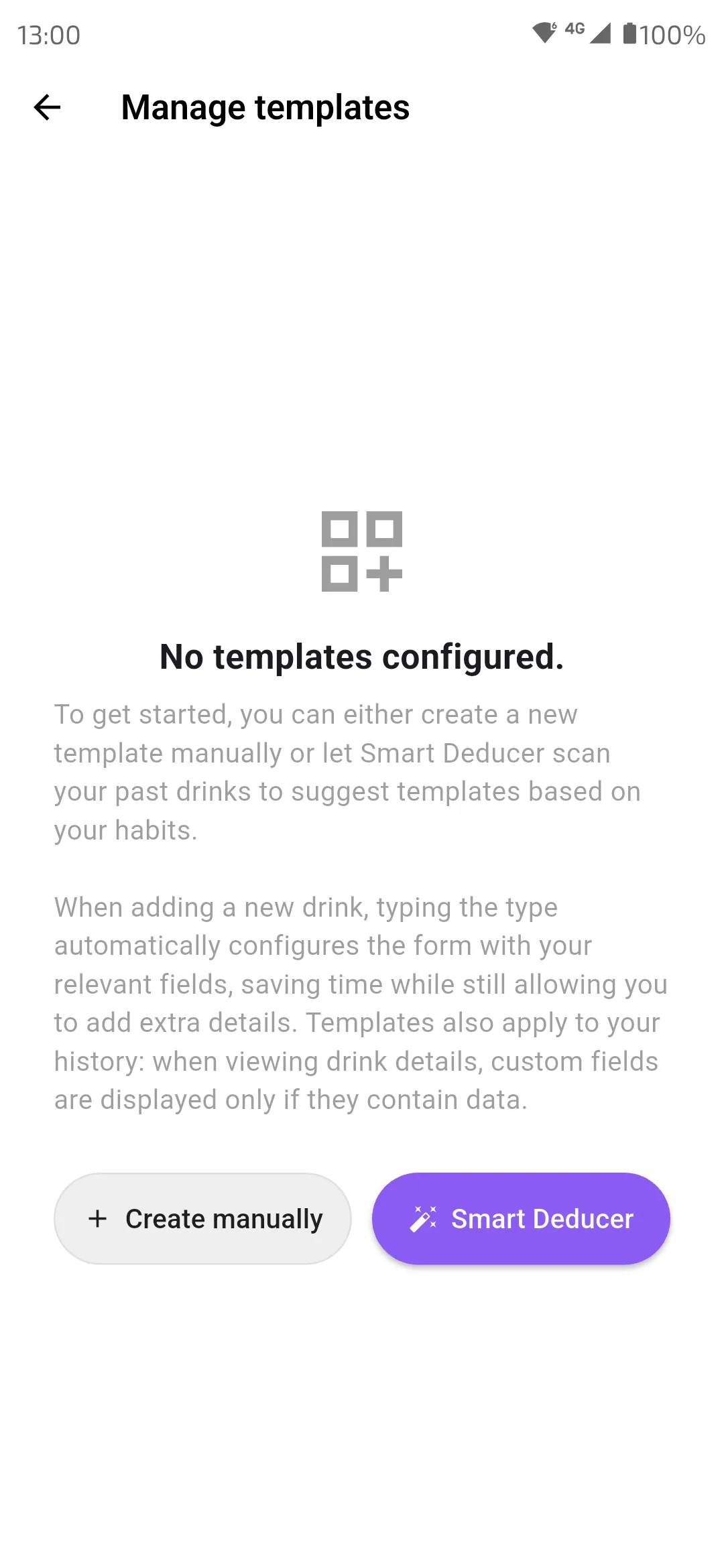The settings screen of a drink journal app that let you change the language of the app.