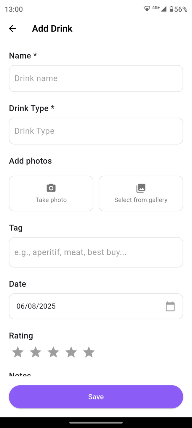 The screen of a tasting notes app that let people track a drink