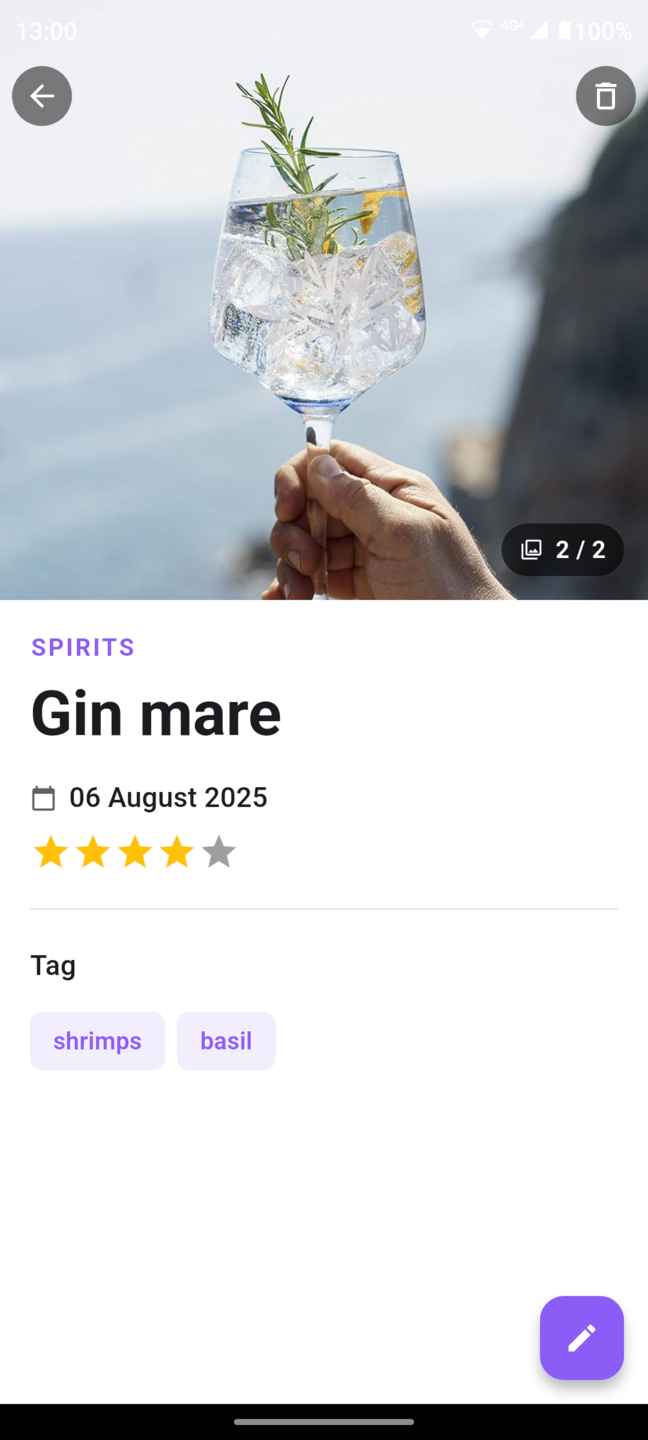 The screen of an app used as a spirit tasting notes app, with the detail of the spirit